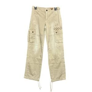 NWT Dollhouse Y2K Studded Khaki Wide Leg Cargo Jeans Size 5 Parachute Pants